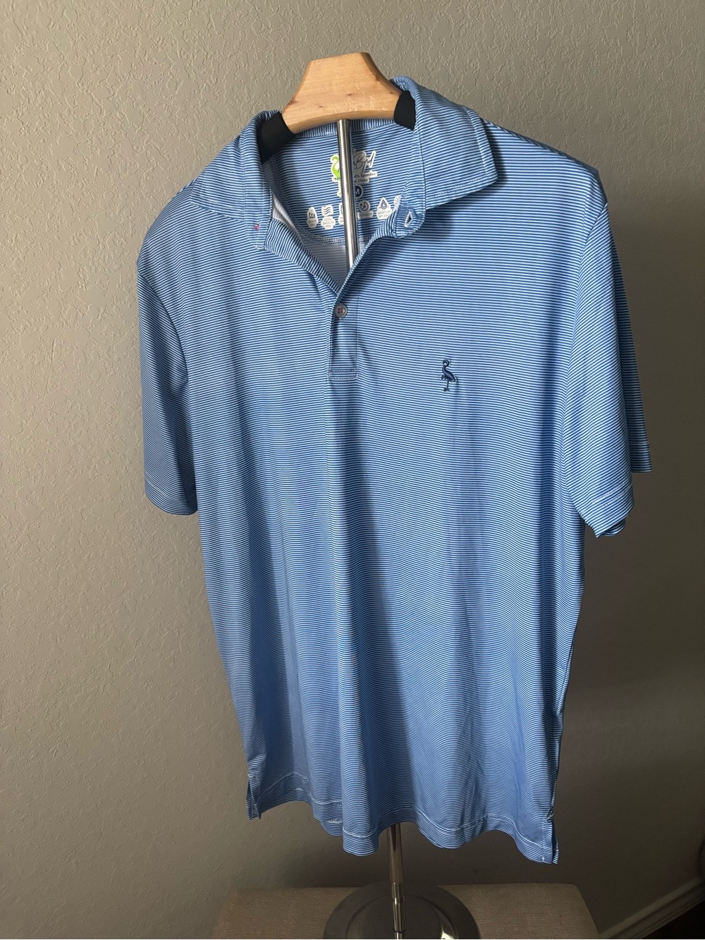 TailorByrd Performance Golf Polo Blue Micro Stripe Stretch SPF 30 Mens Medium